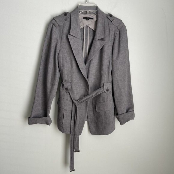 Boss Hugo Boss Gray Wool Linen Blend Belted Jacket - Picture 1 of 8